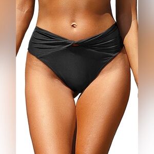 NWT Zmart  Black Mid Rise Cheeky Bikini Bottom Twist V Cut Bottoms Women’s M